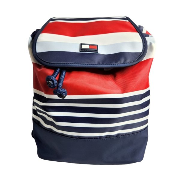 Tommy Hilfiger Drawstring Bucket Red White Blue Stripes Backpack Purse - Picture 2 of 6